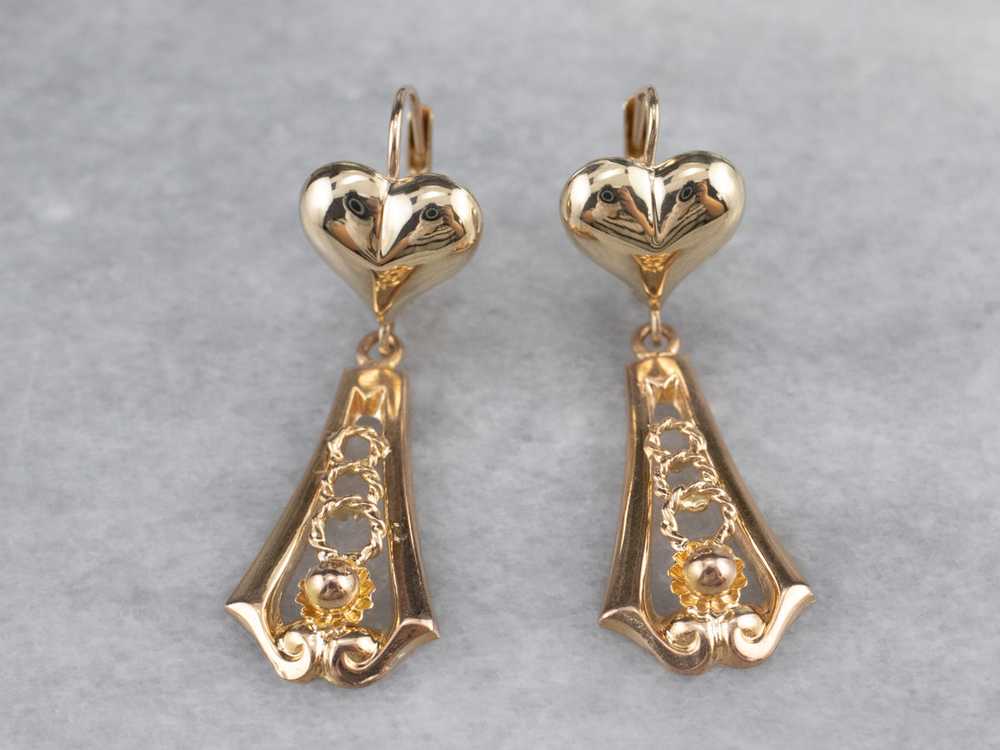 Gold Heart Bar Drop Earrings - image 2