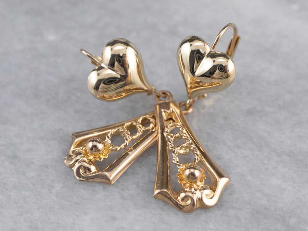 Gold Heart Bar Drop Earrings - image 3