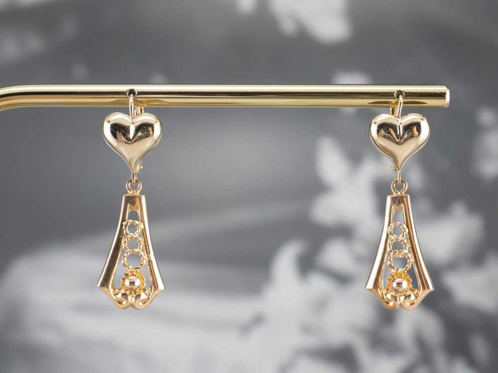 Gold Heart Bar Drop Earrings - image 8