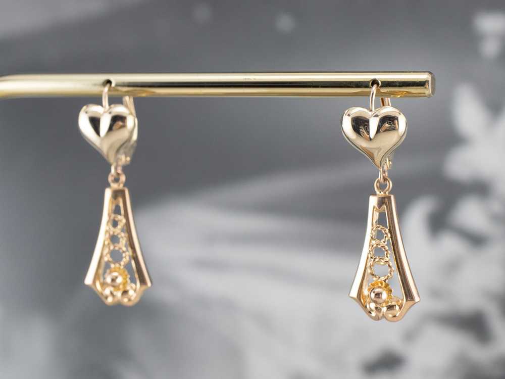 Gold Heart Bar Drop Earrings - image 9