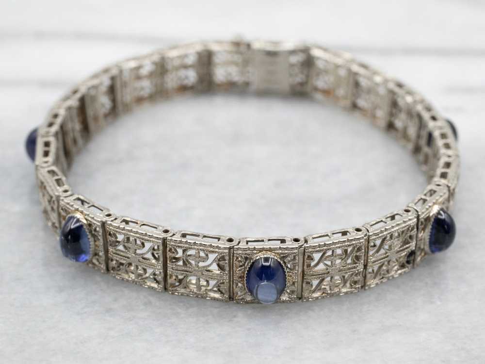 Art Deco Synthetic Sapphire Cabochon Link Bracelet - image 1