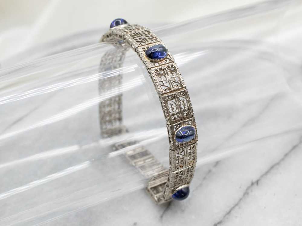 Art Deco Synthetic Sapphire Cabochon Link Bracelet - image 5