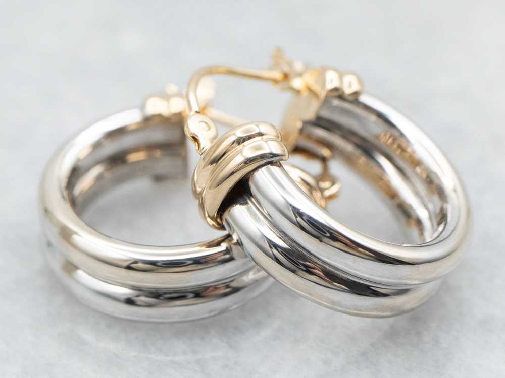 Two Tone Yellow and White Gold Hoop Earrings - image 1