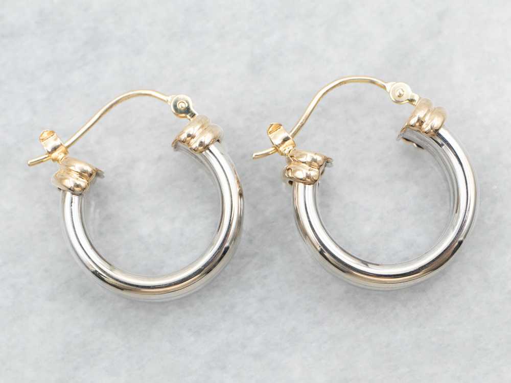 Two Tone Yellow and White Gold Hoop Earrings - image 2