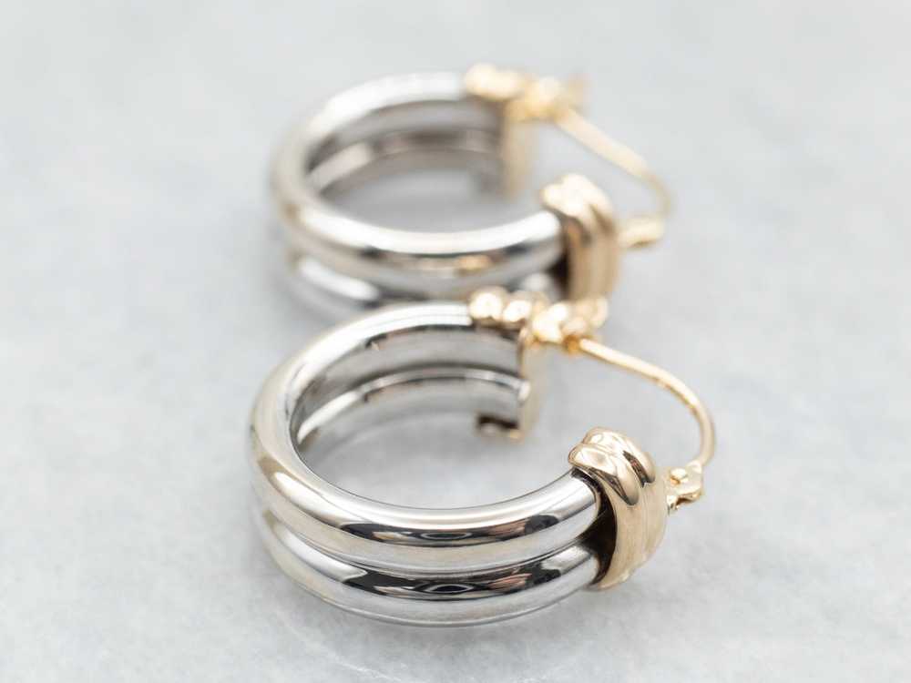 Two Tone Yellow and White Gold Hoop Earrings - image 3