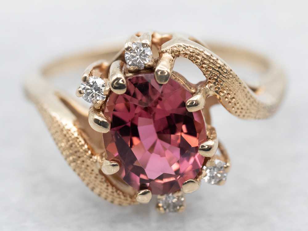 Vintage Pink Tourmaline and Diamond Bypass Ring - image 1