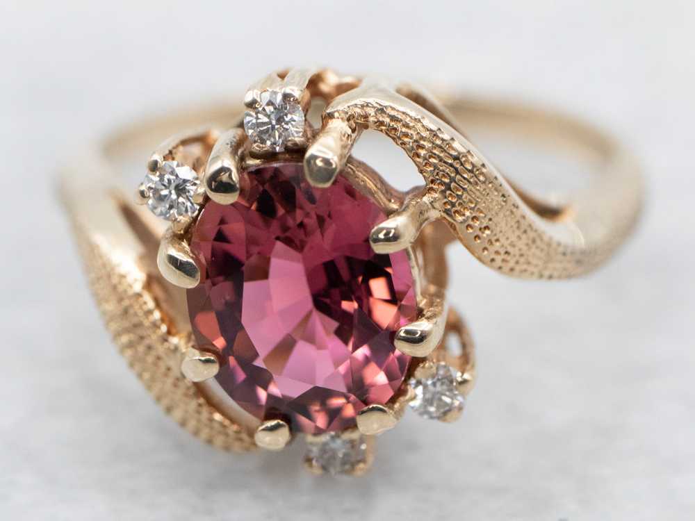 Vintage Pink Tourmaline and Diamond Bypass Ring - image 2