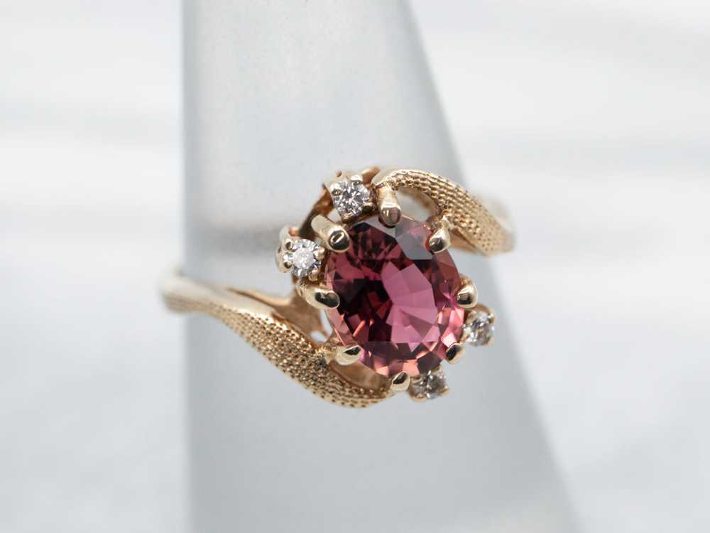 Vintage Pink Tourmaline and Diamond Bypass Ring - image 3