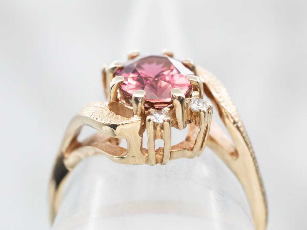 Vintage Pink Tourmaline and Diamond Bypass Ring - image 4