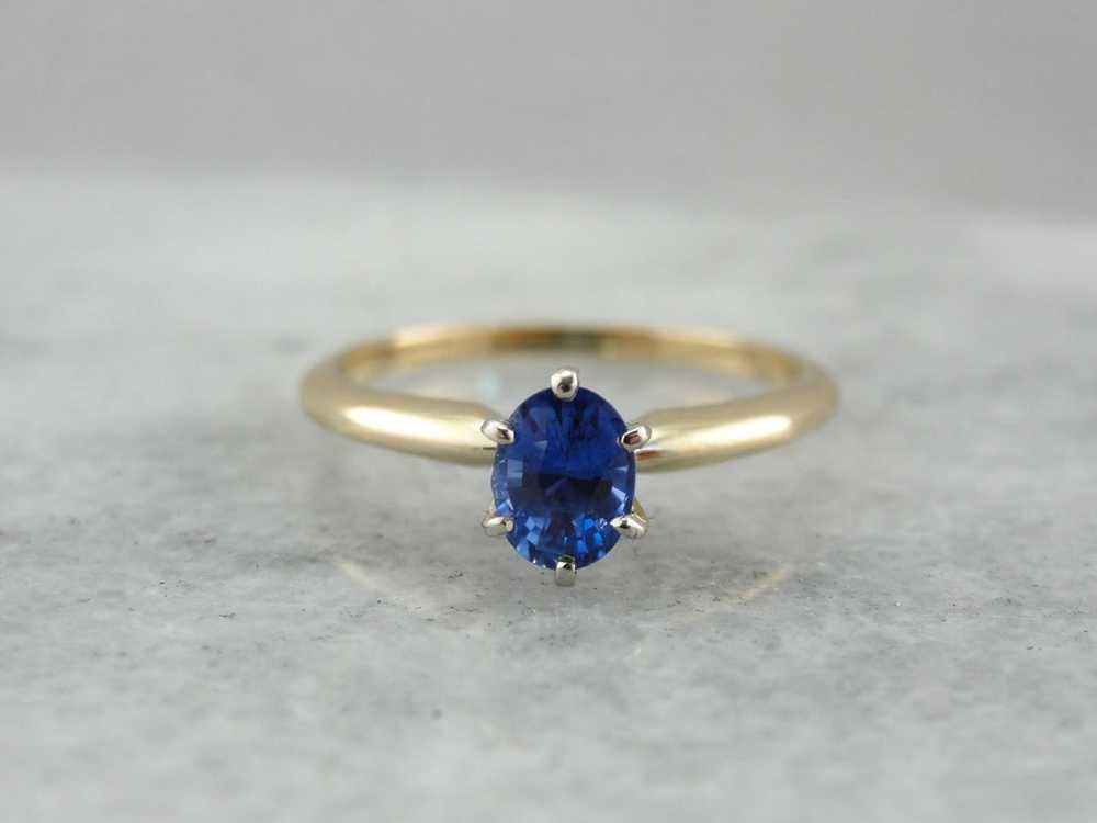 Classic Sapphire Solitaire Engagement Ring in Yel… - image 1