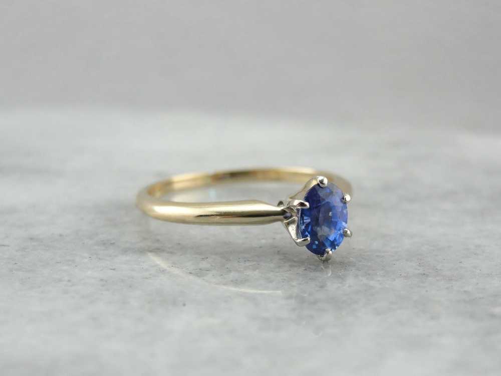 Classic Sapphire Solitaire Engagement Ring in Yel… - image 3