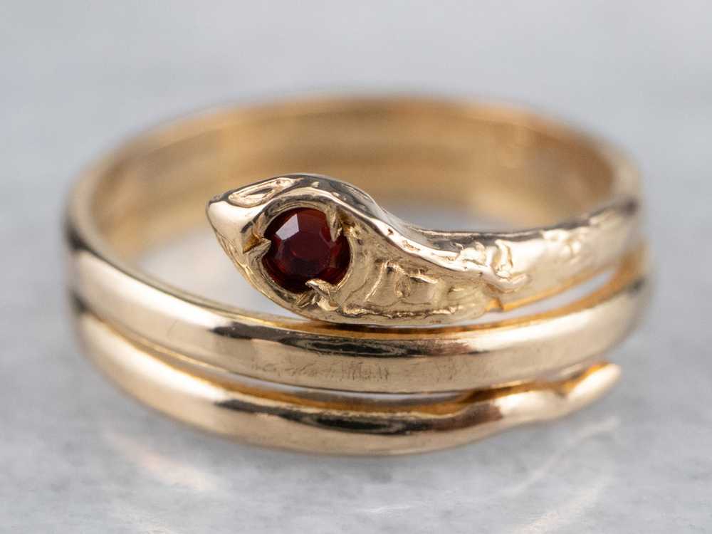 Antique Ruby Glass Snake Ring - image 1