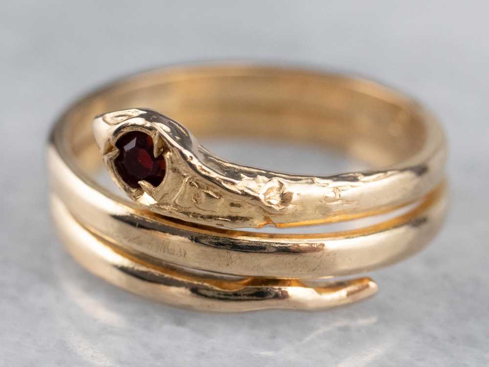 Antique Ruby Glass Snake Ring - image 3