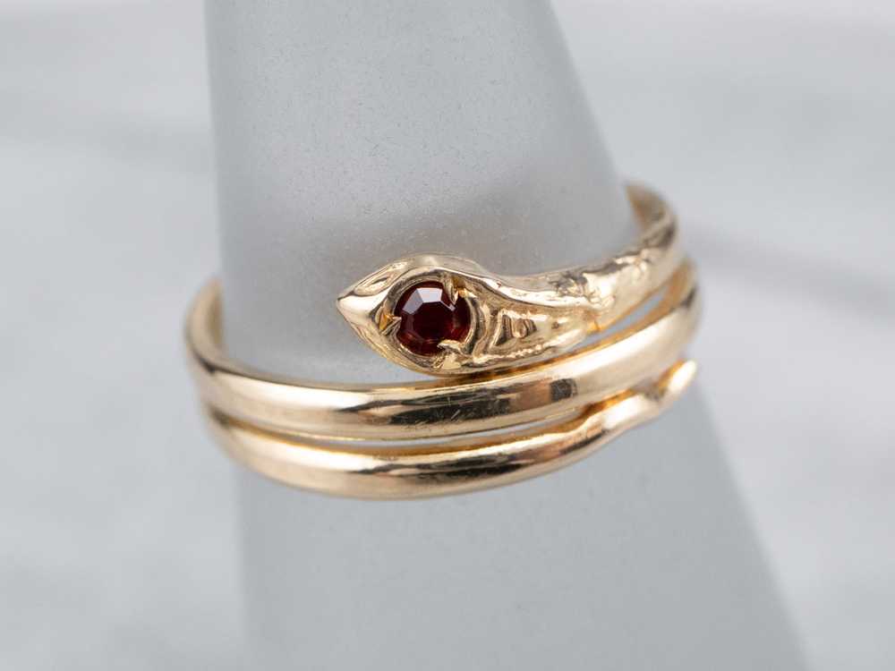 Antique Ruby Glass Snake Ring - image 7