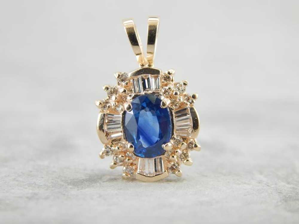 Beautiful and Refined Sapphire and Diamond Pendan… - image 1