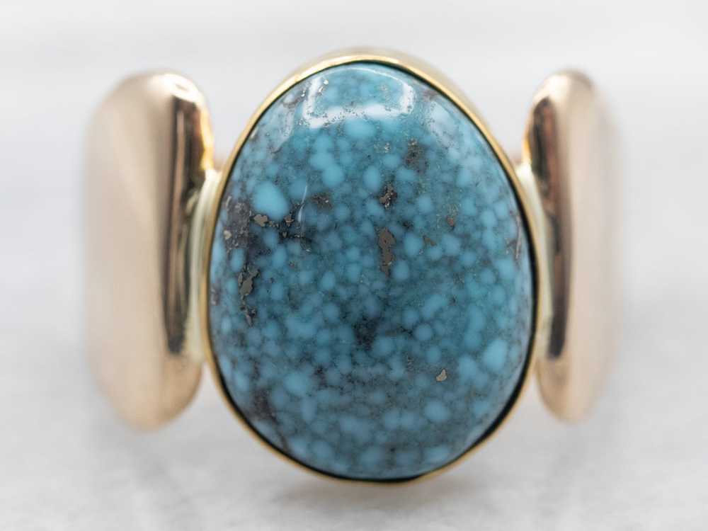 Yellow Gold Bezel Set Turquoise Solitaire Ring - image 1