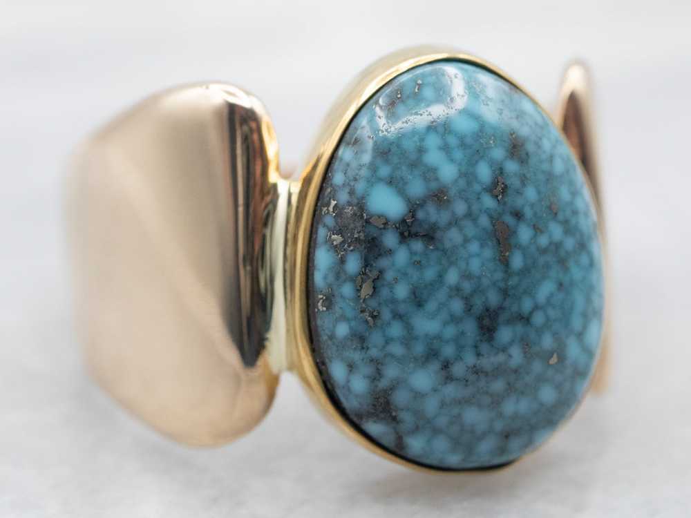 Yellow Gold Bezel Set Turquoise Solitaire Ring - image 2