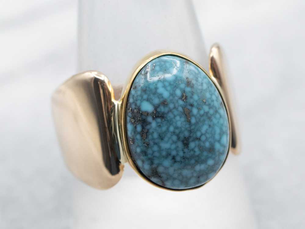 Yellow Gold Bezel Set Turquoise Solitaire Ring - image 4