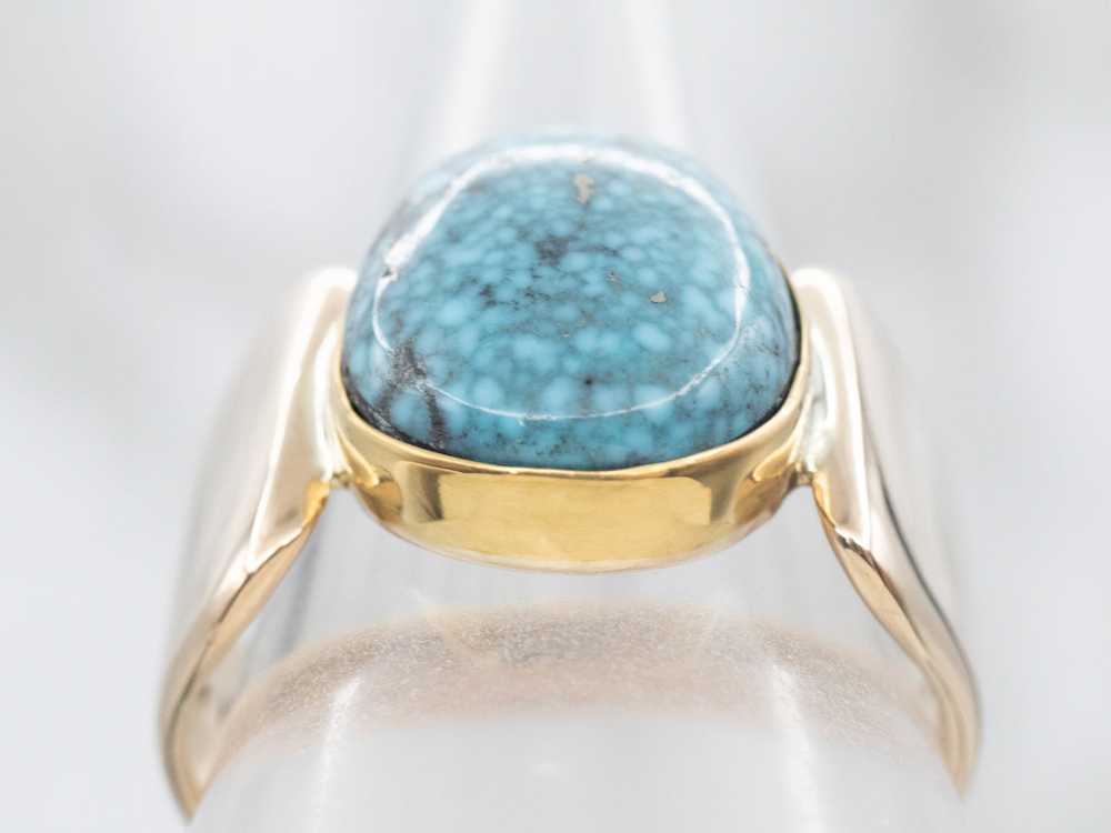 Yellow Gold Bezel Set Turquoise Solitaire Ring - image 5