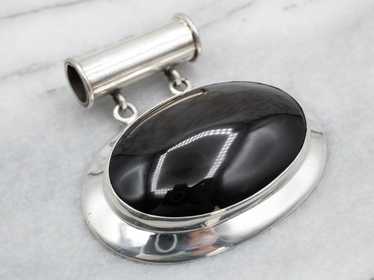 Sterling Silver Large Rainbow Obsidian Pendant - image 1