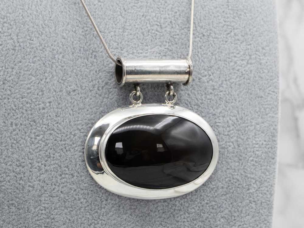 Sterling Silver Large Rainbow Obsidian Pendant - image 9