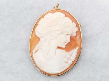 Yellow Gold Oval Cut Cameo Brooch or Pendant - image 1