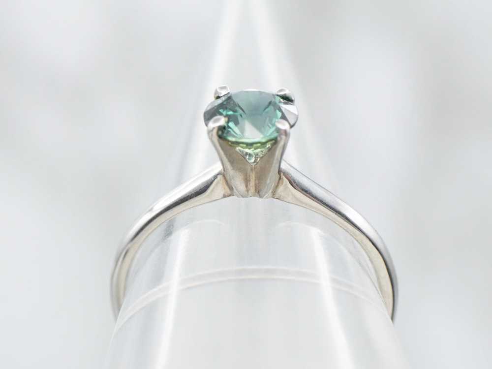 Platinum Teal-Blue Sapphire Solitaire Engagement … - image 3