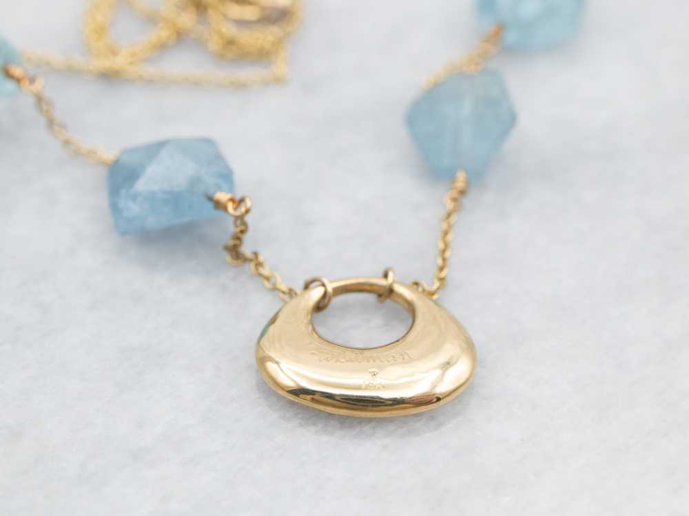 Yellow Gold Aquamarine Bead Station Necklace with… - image 2