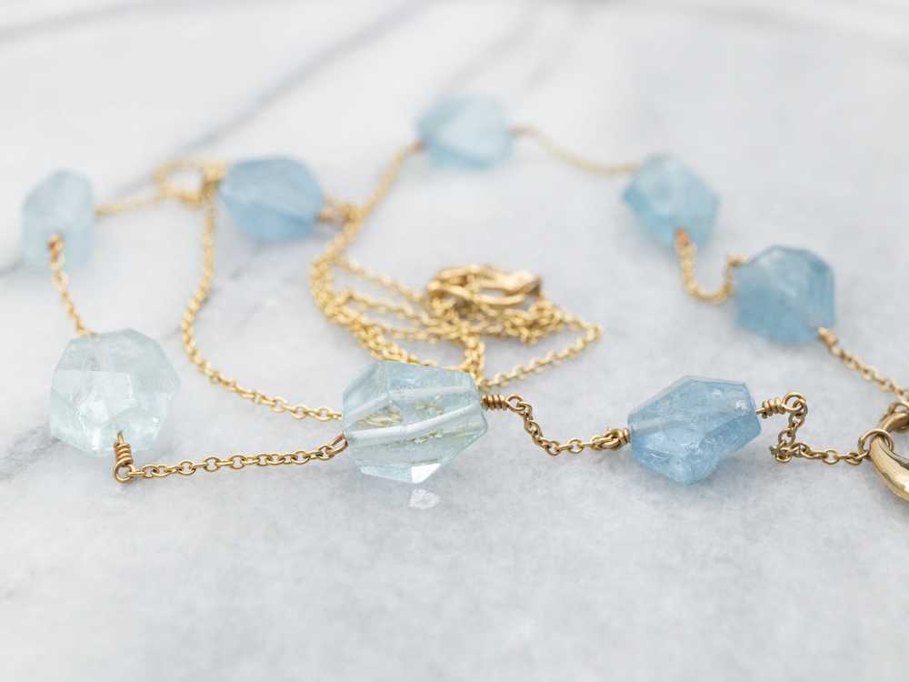 Yellow Gold Aquamarine Bead Station Necklace with… - image 3