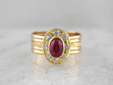 Synthetic Ruby and White Zircon Halo Ring in Yell… - image 1