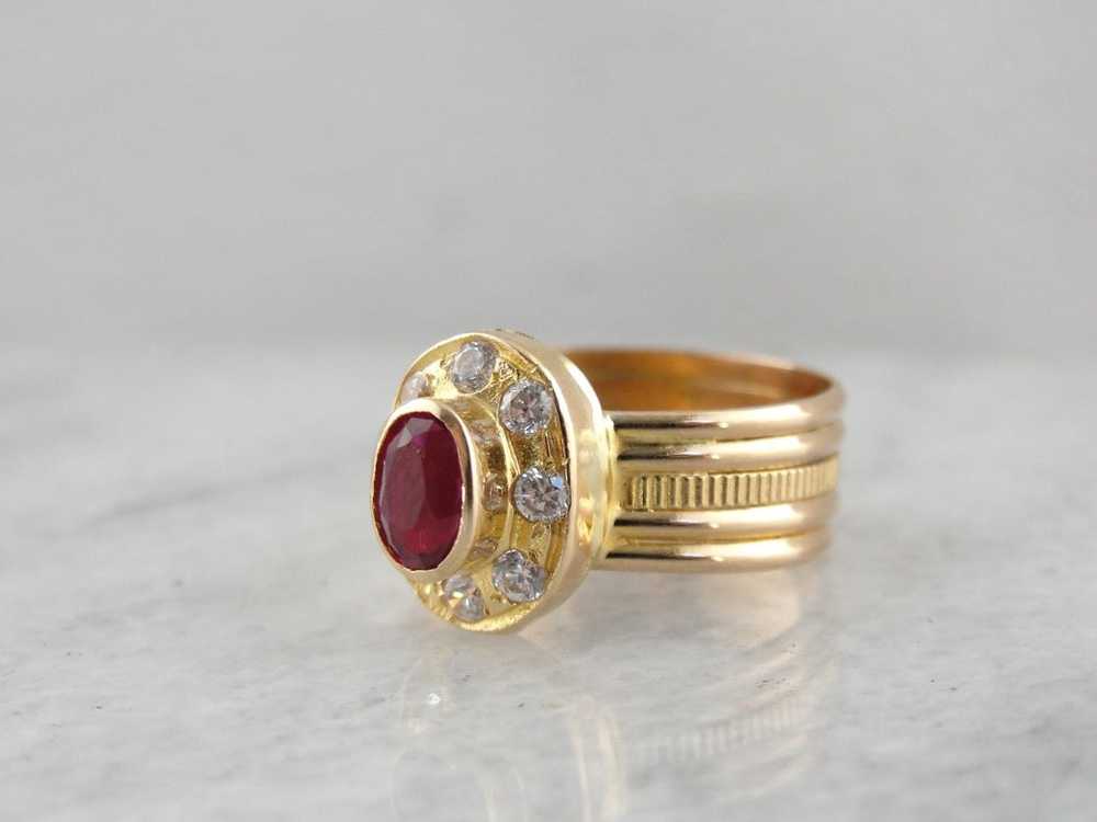 Synthetic Ruby and White Zircon Halo Ring in Yell… - image 2