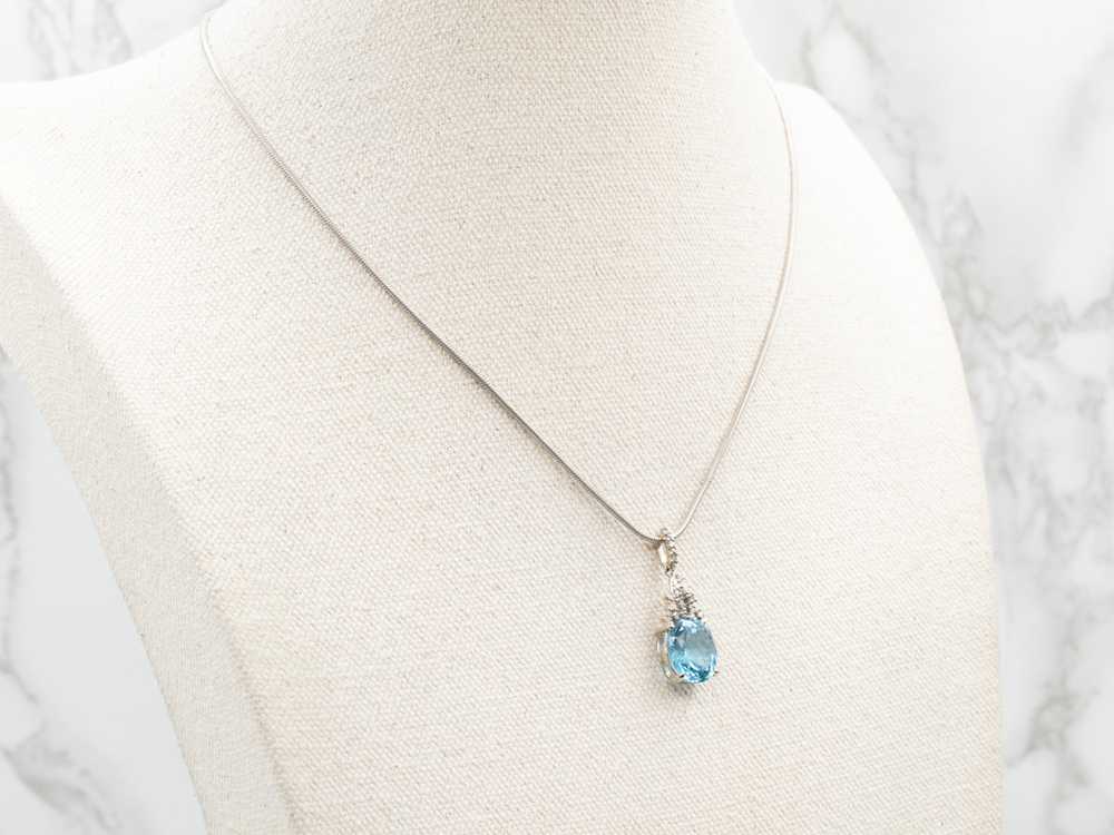 White Gold Blue Topaz and Diamond Pendant - image 3