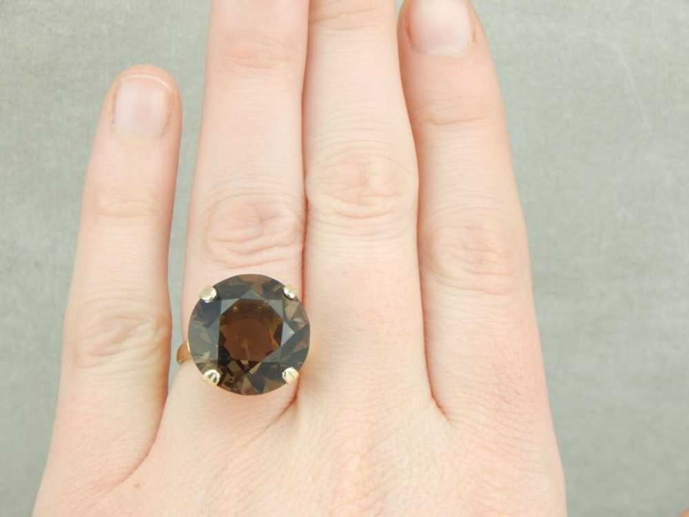 Smoky Quartz and Vintage Gold Bauble Ring - image 3