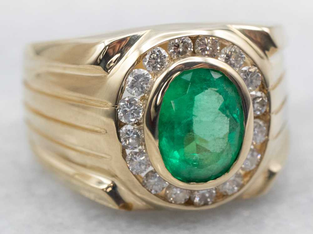 Yellow Gold Bezel Set Oval Cut Emerald Ring with … - image 1