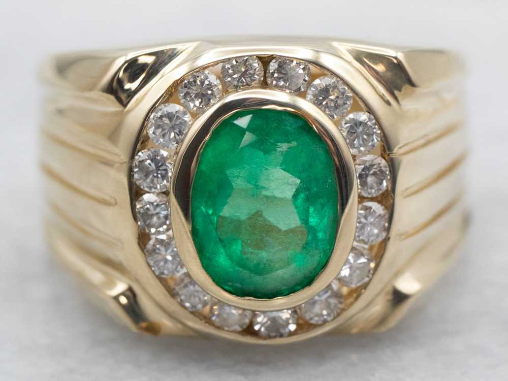 Yellow Gold Bezel Set Oval Cut Emerald Ring with … - image 2