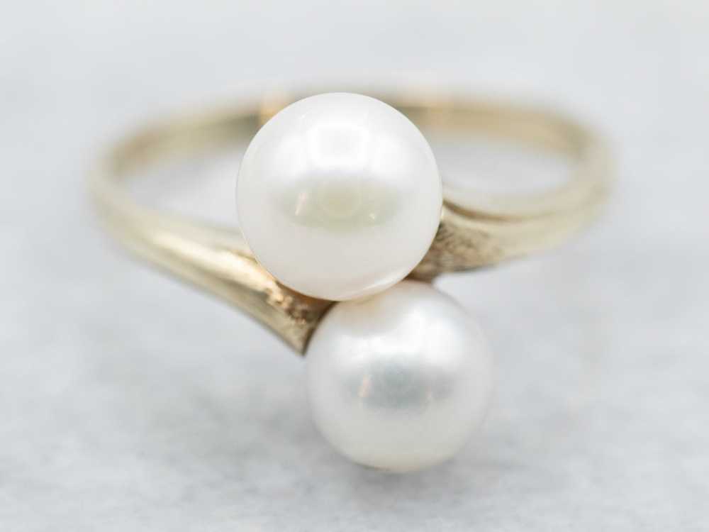 Gold Double Pearl Bypass Ring - image 1