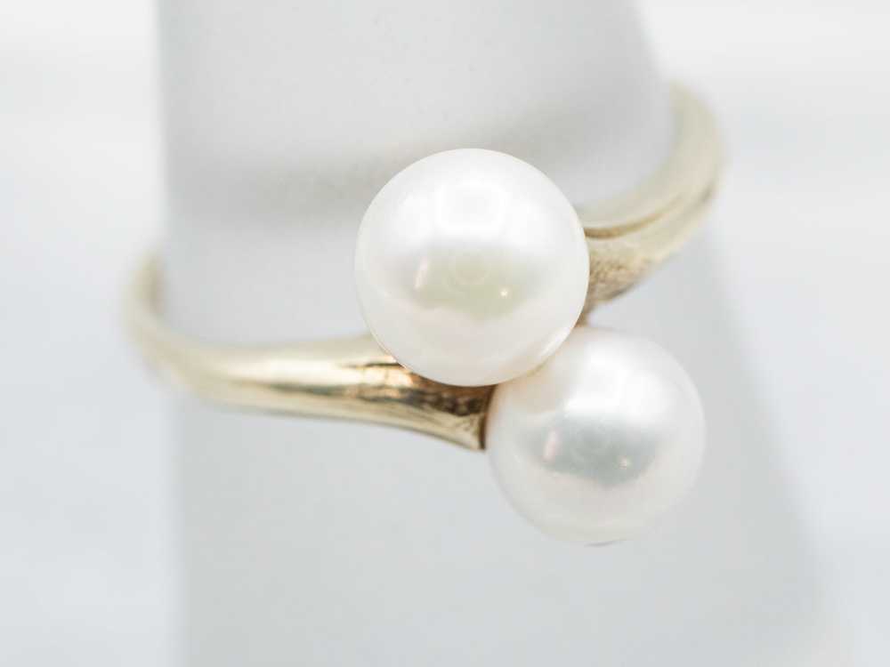 Gold Double Pearl Bypass Ring - image 3