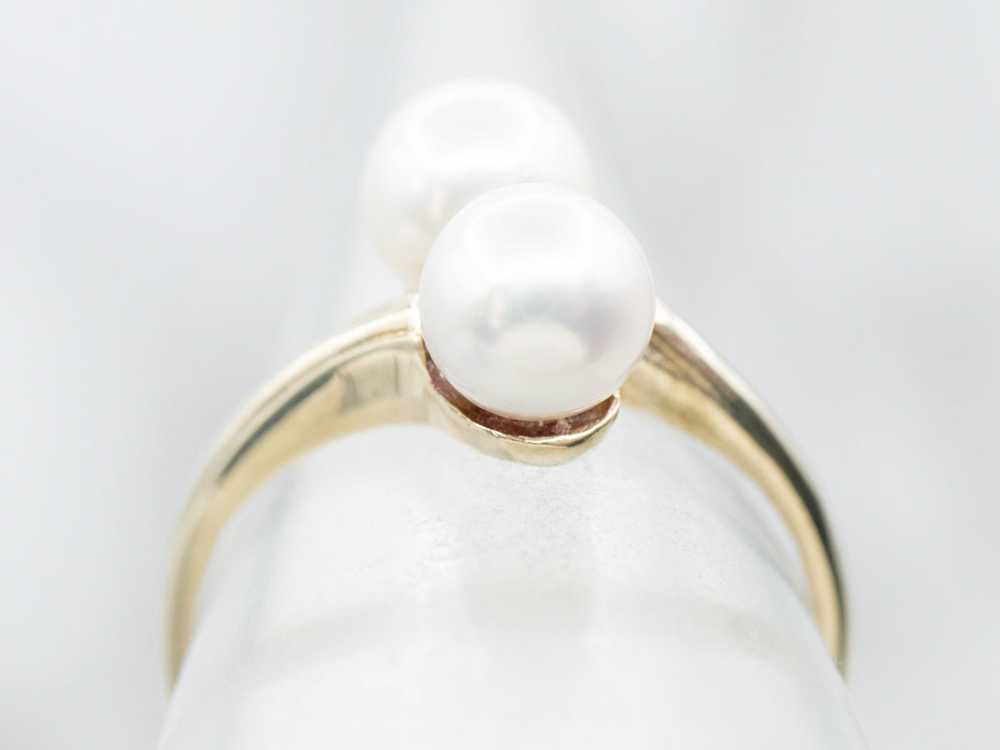 Gold Double Pearl Bypass Ring - image 4