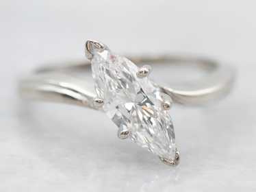 White Gold Marquise Cut Diamond Solitaire Bypass … - image 1