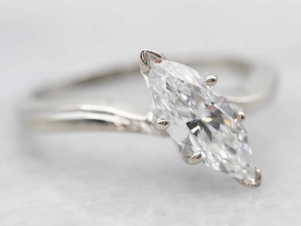 White Gold Marquise Cut Diamond Solitaire Bypass … - image 2