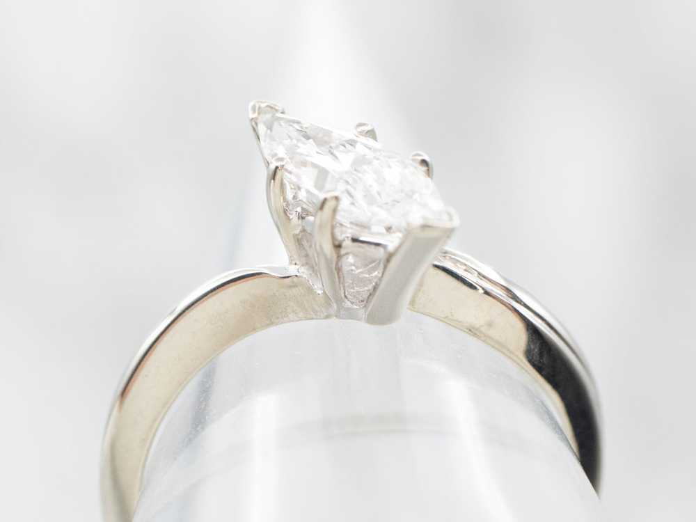 White Gold Marquise Cut Diamond Solitaire Bypass … - image 3