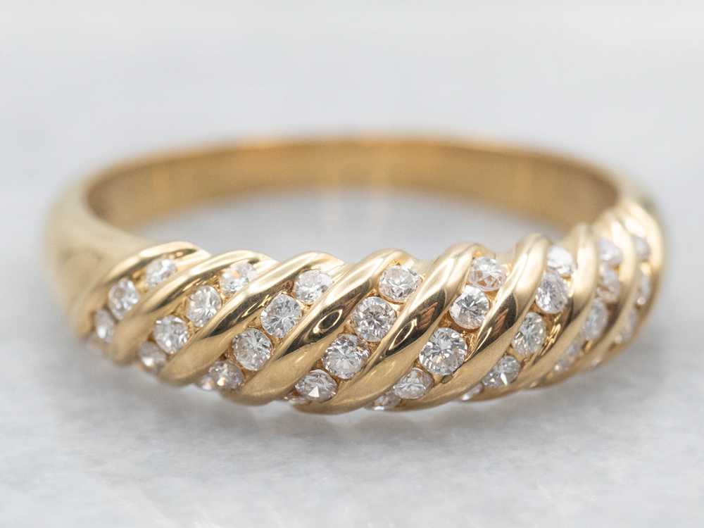 Yellow Gold Diamond Shrimp Twist Wedding Band - image 1