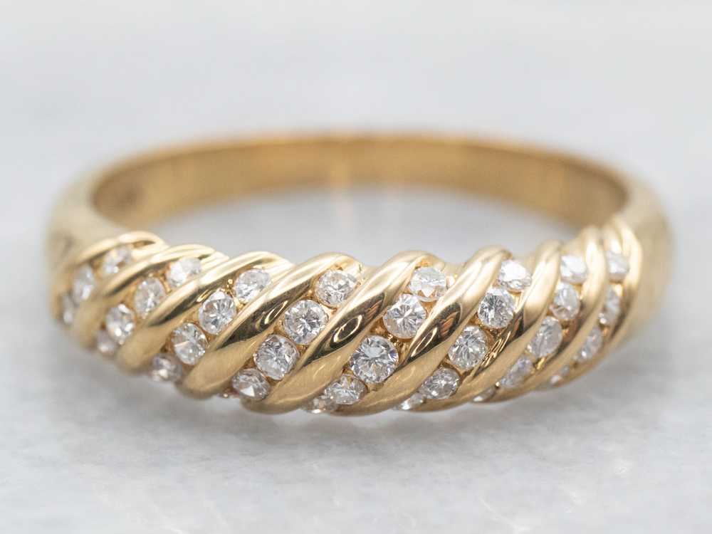 Yellow Gold Diamond Shrimp Twist Wedding Band - image 2