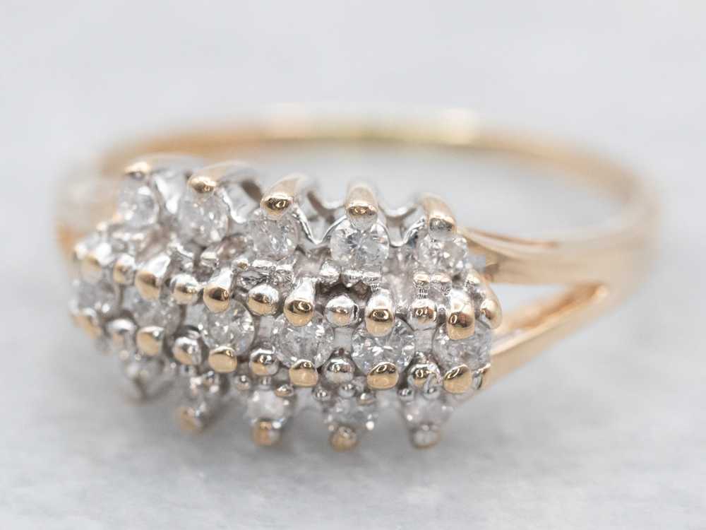 Two Tone Gold 1980's Diamond Cluster Ring - image 2