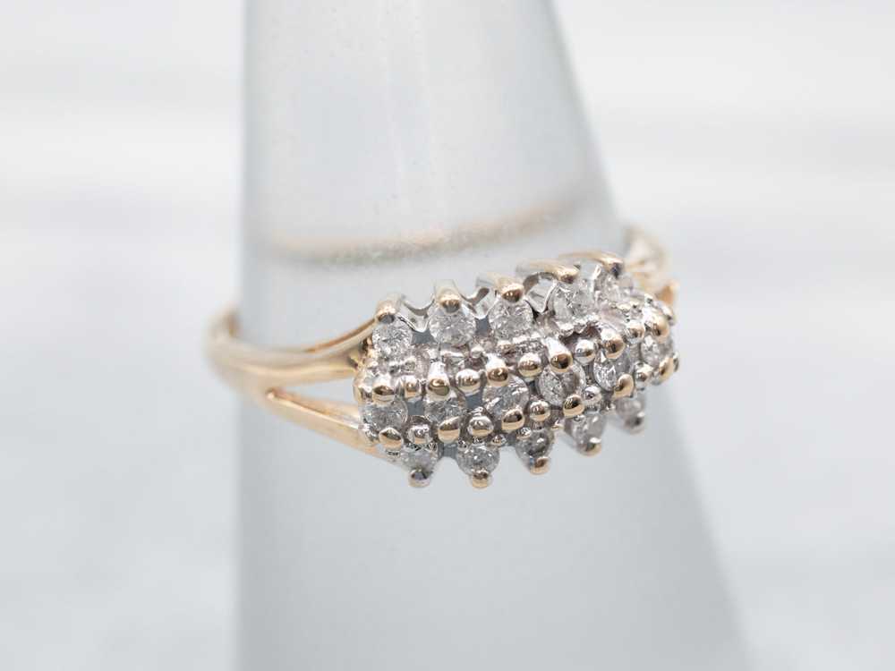 Two Tone Gold 1980's Diamond Cluster Ring - image 3