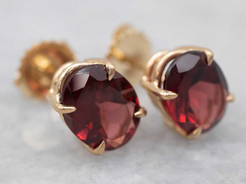 Yellow Gold Pyrope Garnet Stud Earrings - image 2