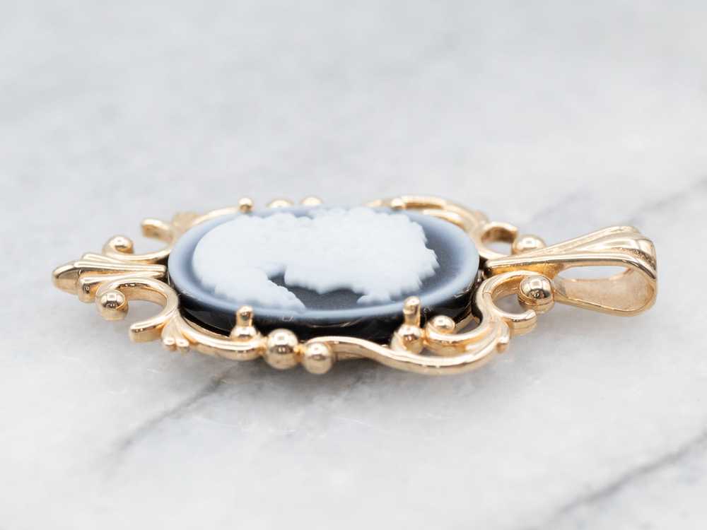 Scrolling Gold Black Onyx Cameo Pendant - image 2