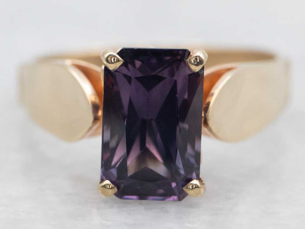 Emerald Cut Purple Spinel Solitaire Ring - image 1