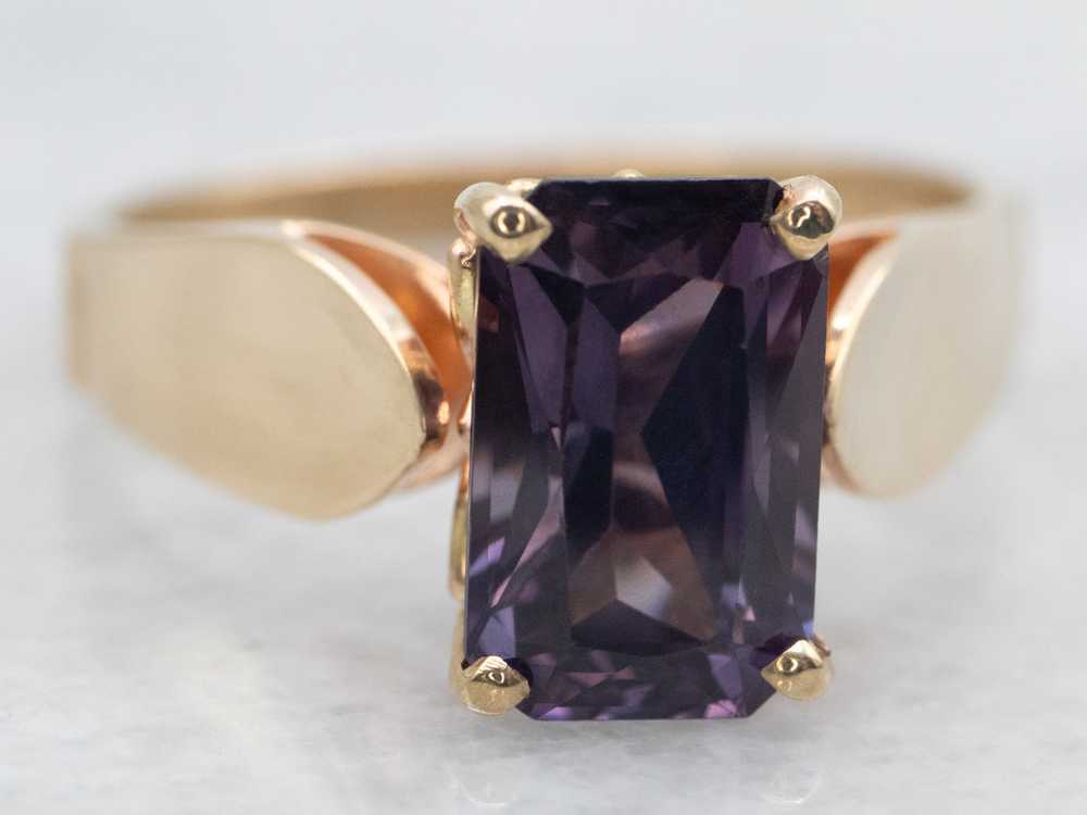 Emerald Cut Purple Spinel Solitaire Ring - image 2