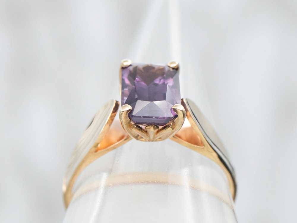 Emerald Cut Purple Spinel Solitaire Ring - image 3